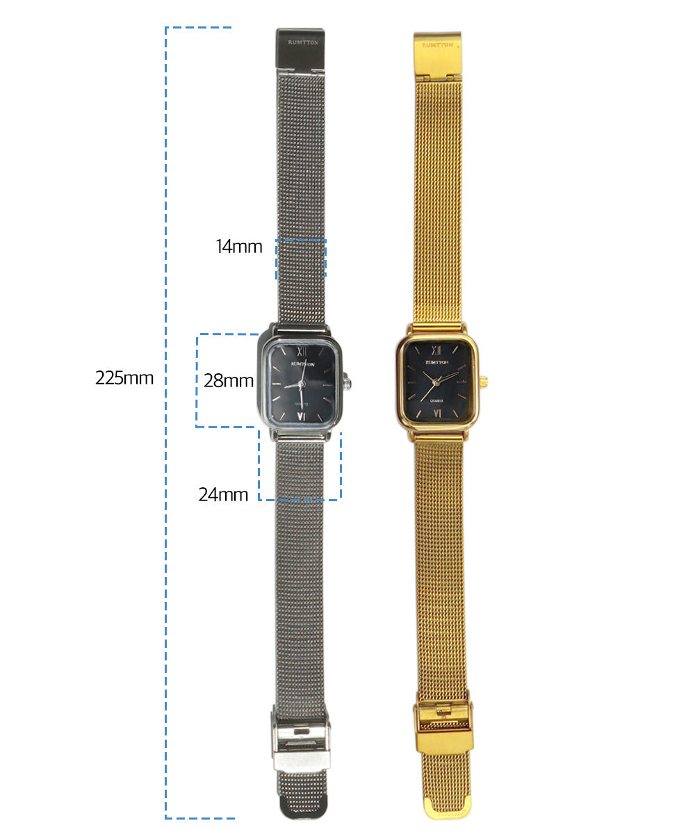 ブラックマザーオブパールレディースメッシュバンド腕時計Harborゴールド