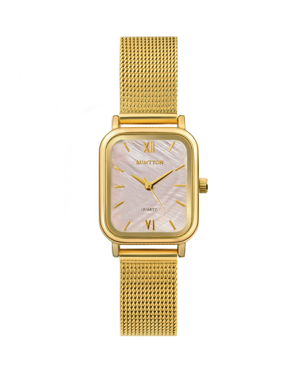 シェルピンク真珠の母メッシュバンド腕時計Harborゴールド