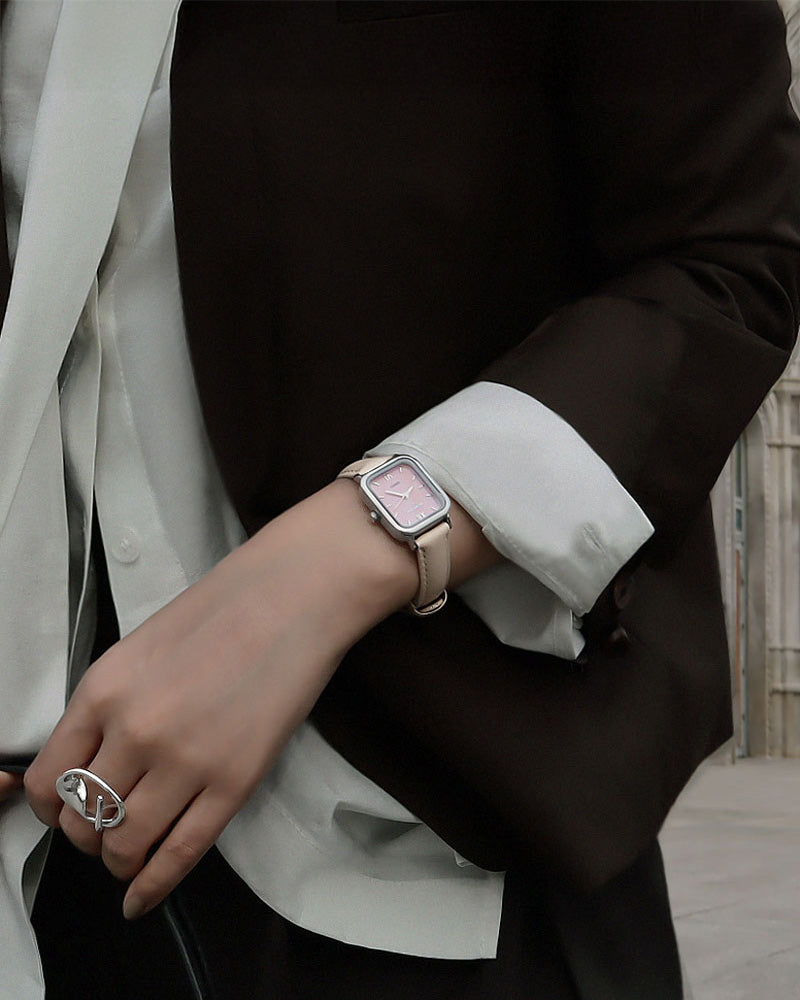 ブルー マザー オブ パール ベージュ レザー バンド ウォッチ ハーバー ゴールド