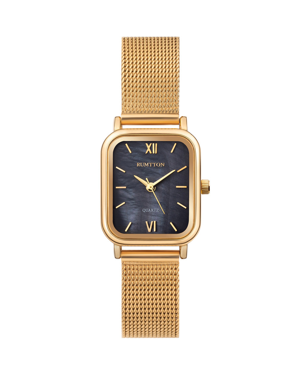 ブラックマザーオブパールレディースメッシュバンド腕時計Harborゴールド