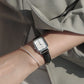Reloj con correa de cuero negro de nácar blanco Harbor Silver