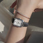 White Mother of pearl black Leather band watch Harbor Silver