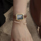 Black Mother of pearl brown Leather band watch Harbor Gold