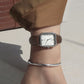 Reloj con correa de cuero marrón de nácar blanco Harbor Silver