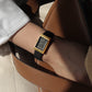 Leather band Squre shape watch Grid Black Gold