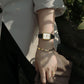 White Mother of pearl black Leather band watch Harbor Gold