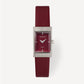 Leather band Squre shape watch Grid Bugundy Silver