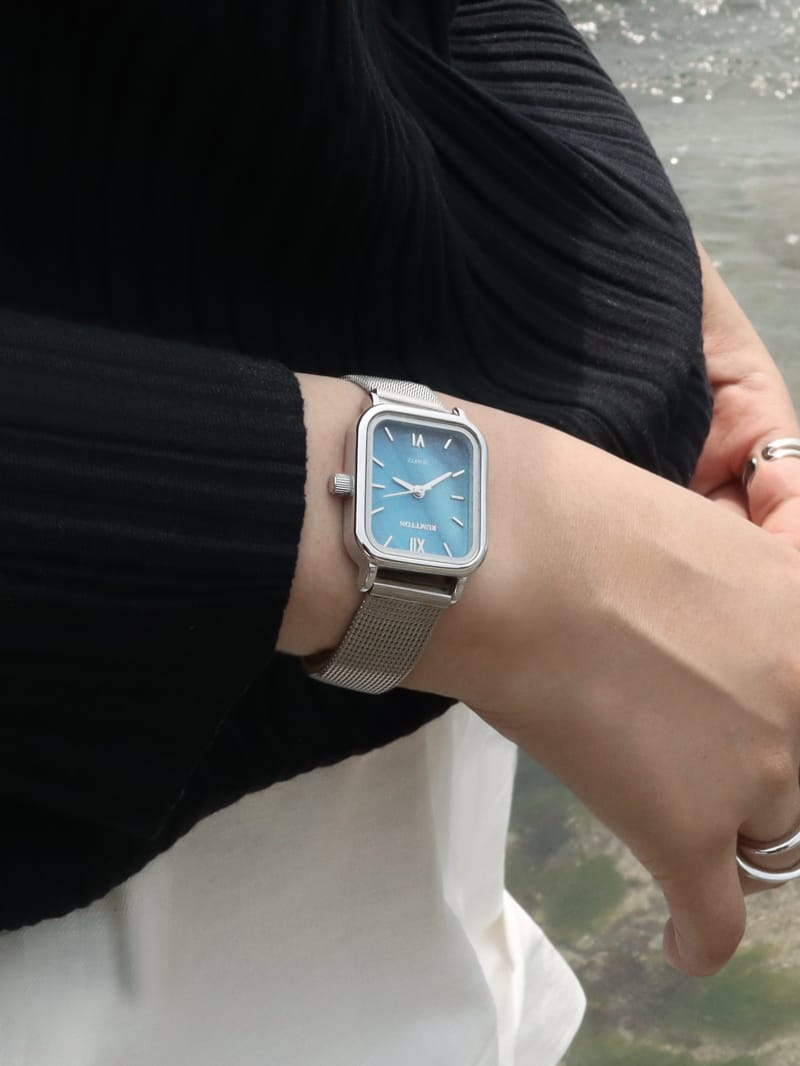 นาฬิกาข้อมือผู้หญิง Blue Mother of pearl สายตาข่าย Harbour Silver