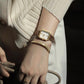 White Mother of pearl brown Leather band watch Harbor Gold