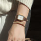 White Mother of pearl brown Leather band watch Harbor Gold