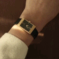 Correa de piel Reloj con forma cuadrada Cuadrícula Negro Plata