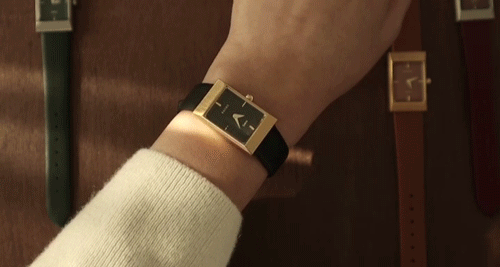 Correa de piel Reloj con forma cuadrada Grid Black Gold