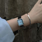 Blue Mother of pearl black Leather band watch Harbor Silver