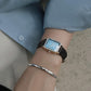 Blue Mother of pearl black Leather band watch Harbor Silver