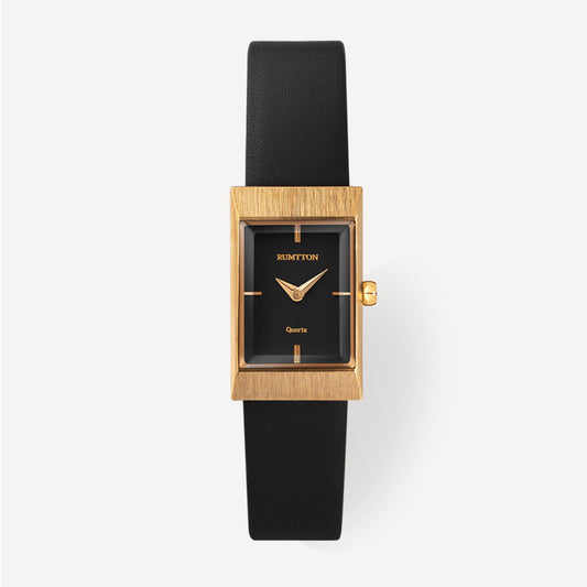 Correa de piel Reloj con forma cuadrada Grid Black Gold