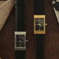 Leather band Squre shape watch Grid Black Silver