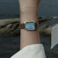 Blue Mother of pearl brown Leather band watch Harbor Silver