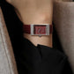 Leather band Squre shape watch Grid Bugundy Silver