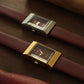 Leather band Squre shape watch Grid Bugundy Gold