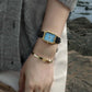 Reloj con correa de cuero negro de nácar azul Harbor Gold
