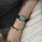 Blue Mother of pearl black Leather band watch Harbor Gold