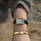 Reloj con correa de cuero negro de nácar azul Harbor Gold