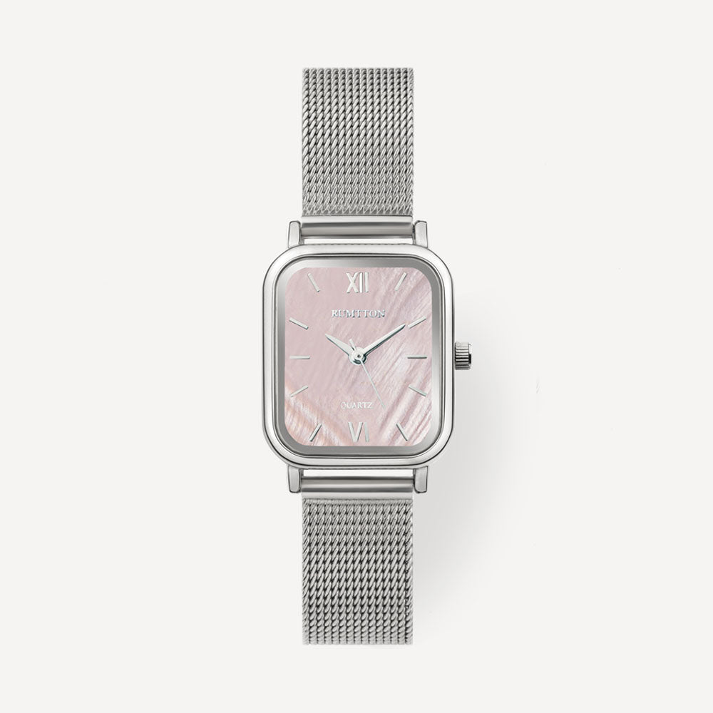 Reloj de mujer con correa de malla de nácar rosa concha Harbor Silver