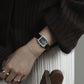 Black Mother of pearl black Leather band watch Harbor Silver