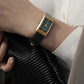 Leather band Squre shape watch Grid Green Gold