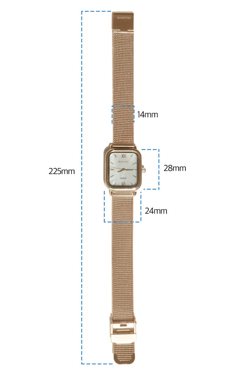 นาฬิกาข้อมือสตรีสายตาข่ายประดับมุกสีขาว Harbor Rose Gold