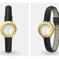 นาฬิกาสายหนังสีดำสำหรับผู้หญิง Crystal deco รูปทรงวงกลม Bloom Gold