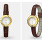Circle shape Crystal deco Women's Brown leather band watch Bloom Gold
