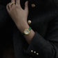 Forma de círculo Crystal deco Reloj de pulsera de cuero verde para mujer Bloom Gold