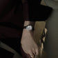 サークル形状クリスタルデコレディースブラックレザーバンド腕時計Bloomシルバー
