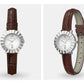 Circle shape Crystal deco Women's Brown leather band watch Bloom Silver