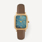 Reloj con correa de cuero marrón de nácar azul Harbor Gold