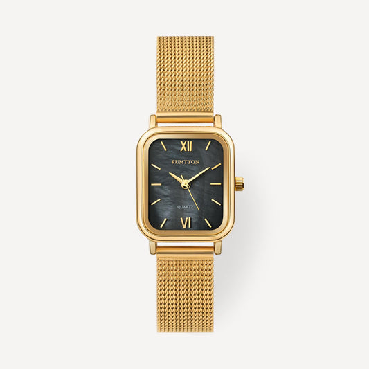 Reloj de mujer con correa de malla de nácar negro Harbor Gold