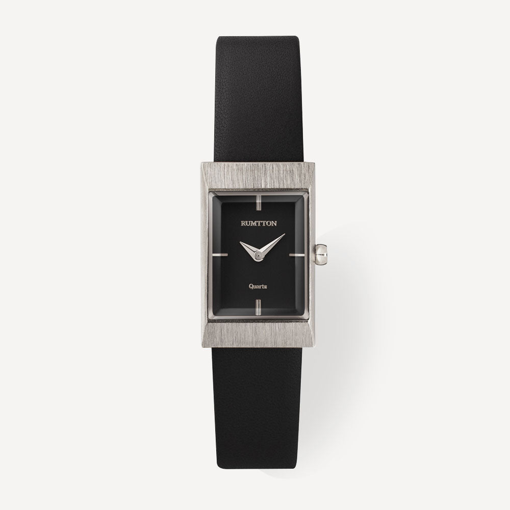 Leather band Squre shape watch Grid Black Silver